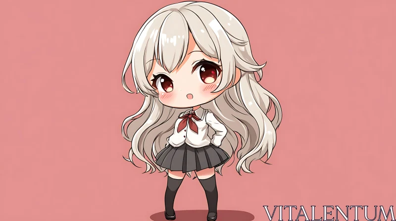 Adorable Anime Chibi Girl in School Uniform AI Image