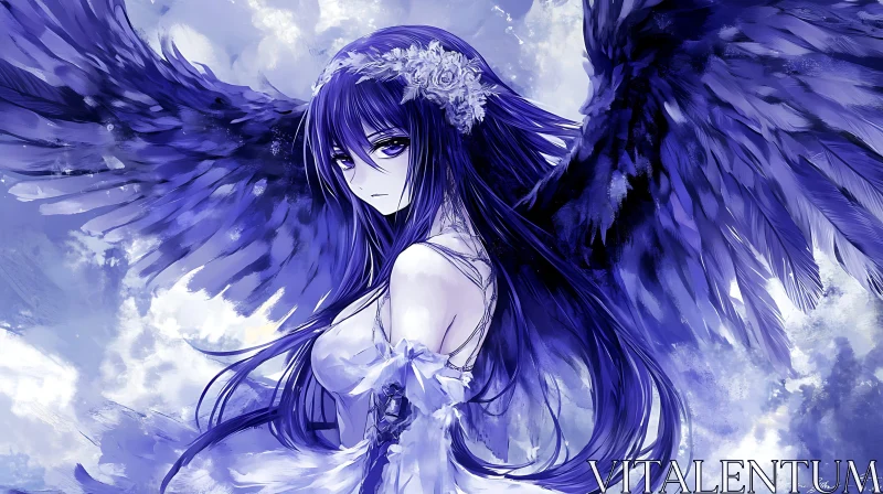 Purple-Haired Anime Angel with Floral Crown AI Image