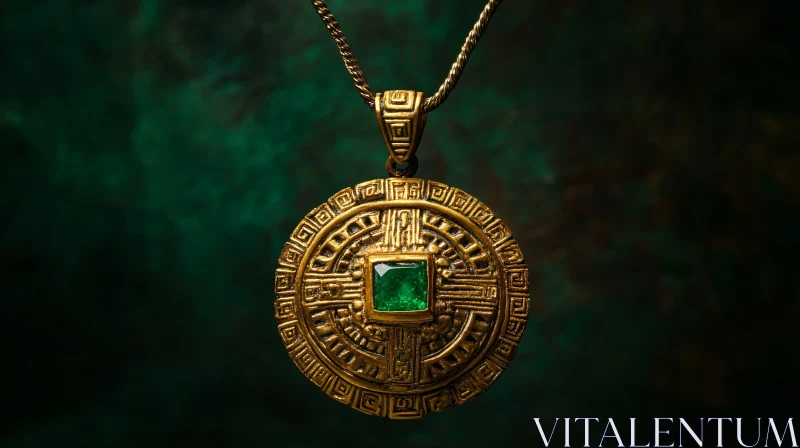 Ornate Gold Pendant with Emerald Centerpiece AI Image