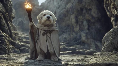 Dog Wizard with a Torch