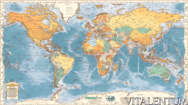 Vintage Style Geographic World Map AI Image