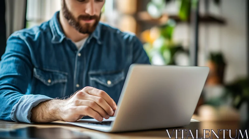 AI ART Bearded Man Typing on Computer