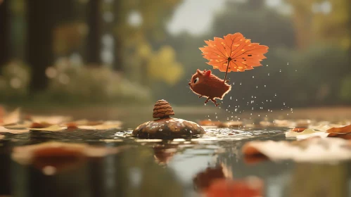 Animated Squirrel in an Enchanting Autumn Forest Scene