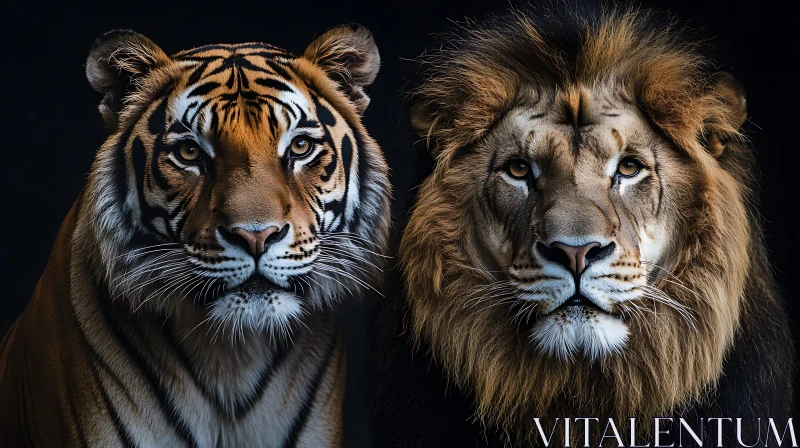 Majestic Felines: Lion and Tiger Duo AI Image