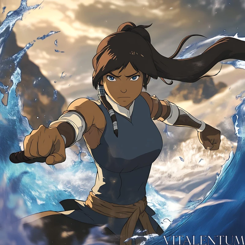 Action-Packed Anime Water Warrior Art AI Image