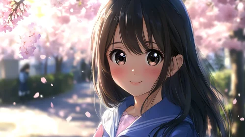 Springtime Anime Girl with Cherry Blossoms