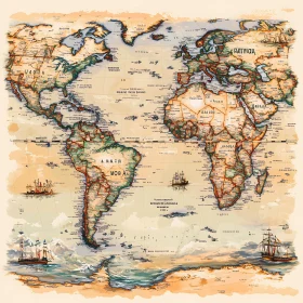 Antique Style World Map