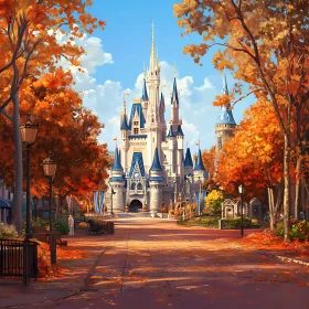 Scenic Autumn Castle in Park Artwork