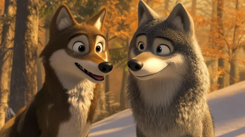 Animated Wolves in Snowy Woods