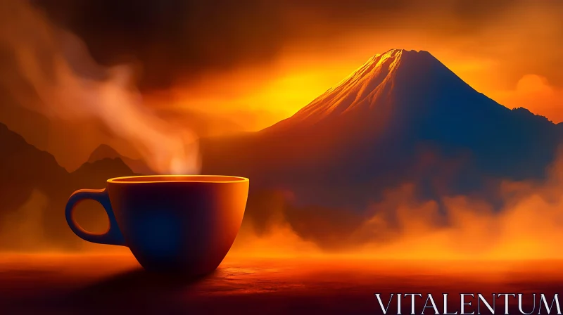 Morning Coffee with Mountain Sunrise AI Image