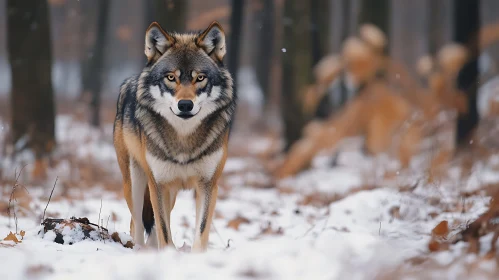 Winter Wolf Portrait in the Woods