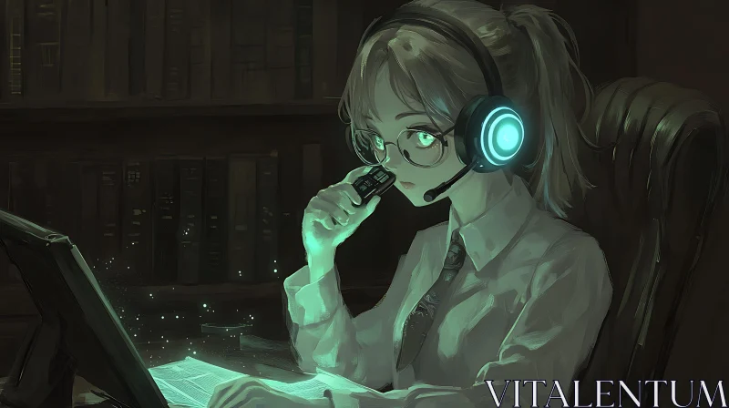 Anime Scholar with Headphones AI Image