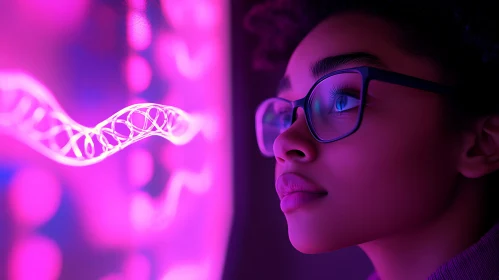 Woman Immersed in Neon Technology