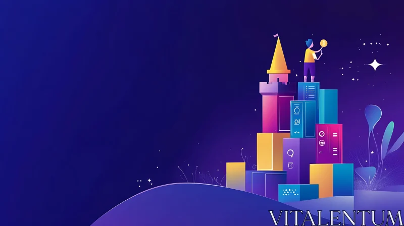 Colorful Blocks Castle Illustration AI Image