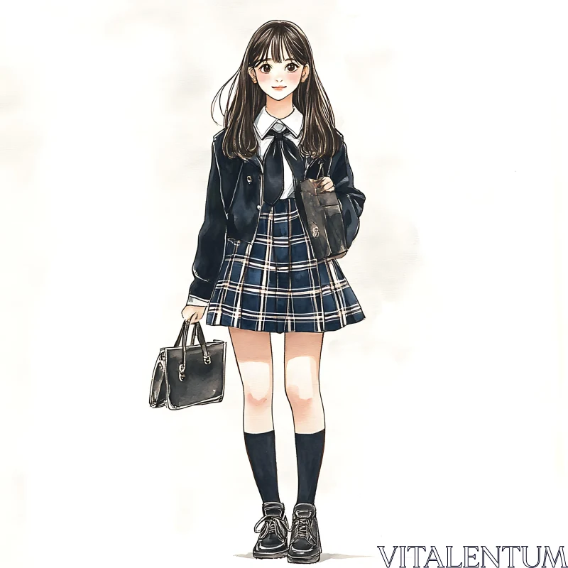 Anime Girl in School Uniform with Accessories AI Image