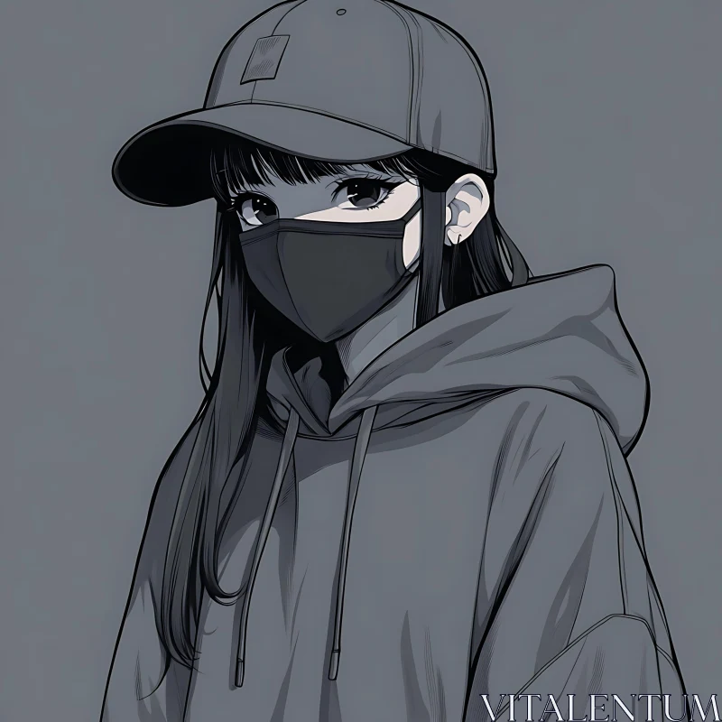 Anime Character in Grey Hoodie and Mask AI Image