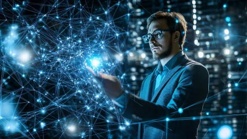Man Interacting with Digital Network