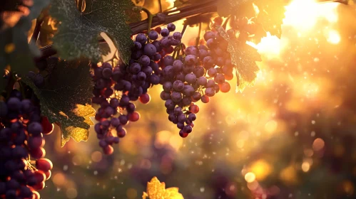 Sunlit Grapes on a Vineyard