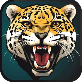 Stylized Jaguar Head with Open Mouth