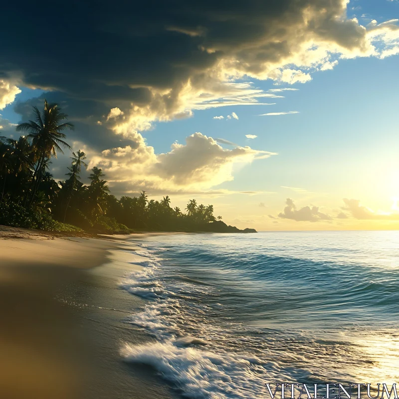 Tropical Beach Sunrise AI Image