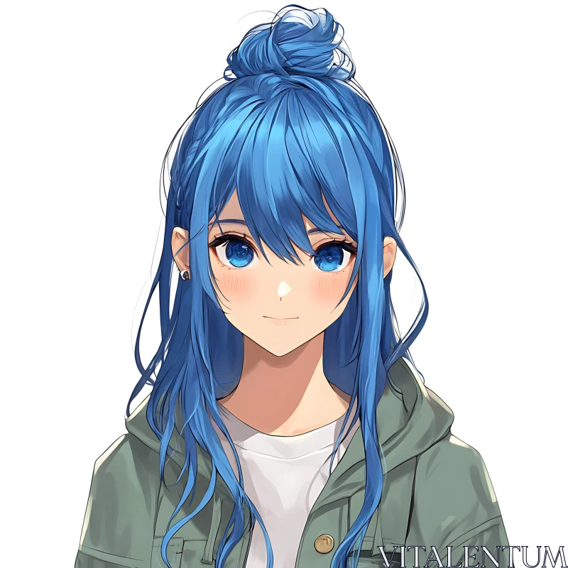 Anime Portrait with Blue-Haired Girl AI Image