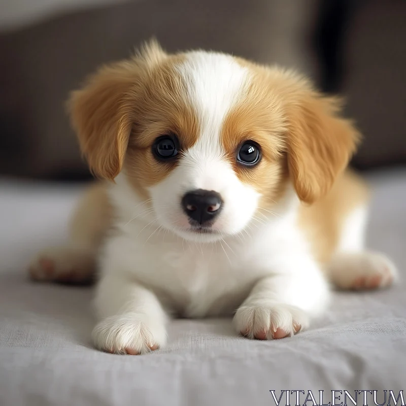 Cute Puppy Lying Down with Innocent Eyes AI Image