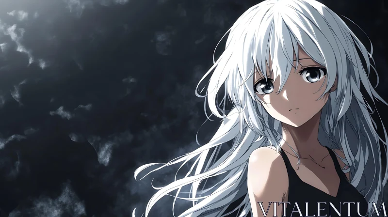 Somber White-Haired Anime Character AI Image