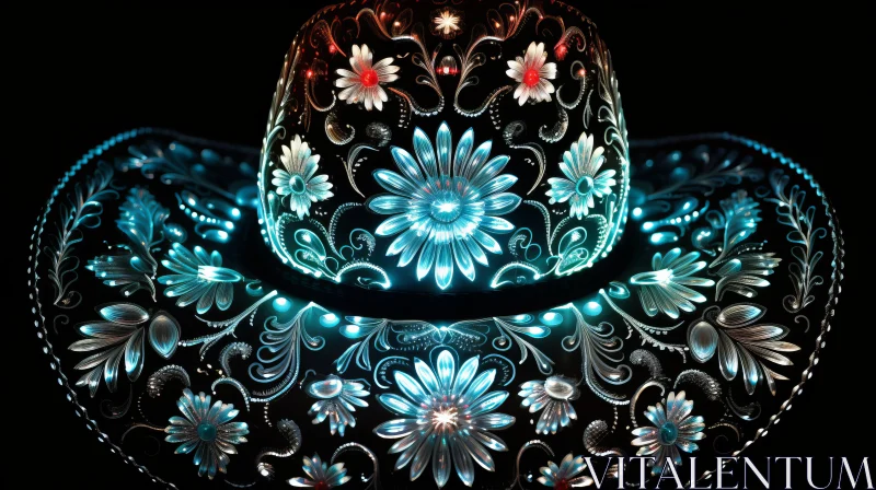 Glowing Cowboy Hat with Blue Lights and Flowers | Captivating Fashion Art AI Image