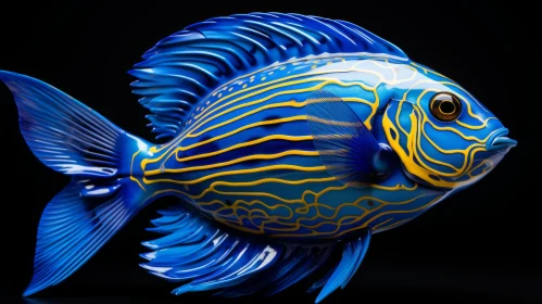Indigo Blue & Yellow Fish Artwork in Glass Material