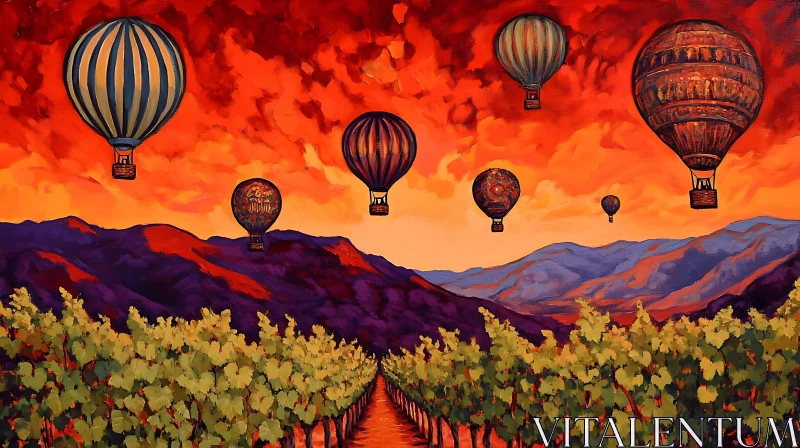 AI ART Sunset Balloons Vineyard Art