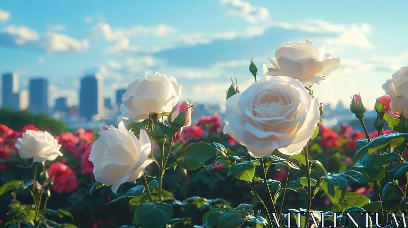 AI ART Urban Rose Garden with Cityscape