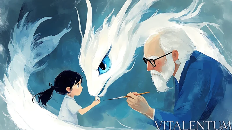 AI ART Magical Encounter with a White Dragon