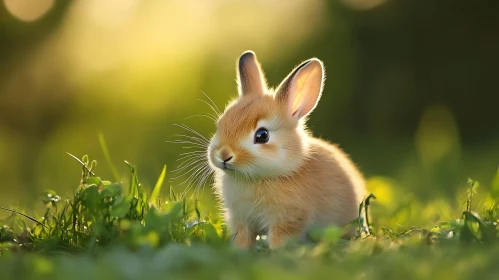 Fluffy Rabbit Portrait in Green Grass