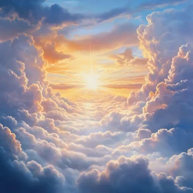 Ethereal Cloudscape with Golden Sunlight