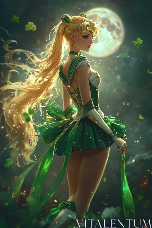 AI ART Mystical Anime Scene with Blonde Character and Clovers