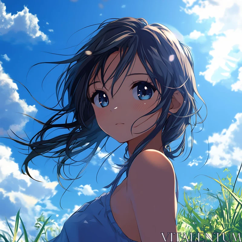 Anime Character Under Summer Sky AI Image