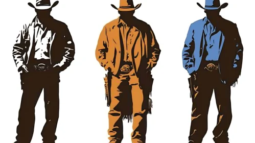 Colorful Cowboy Silhouettes on White