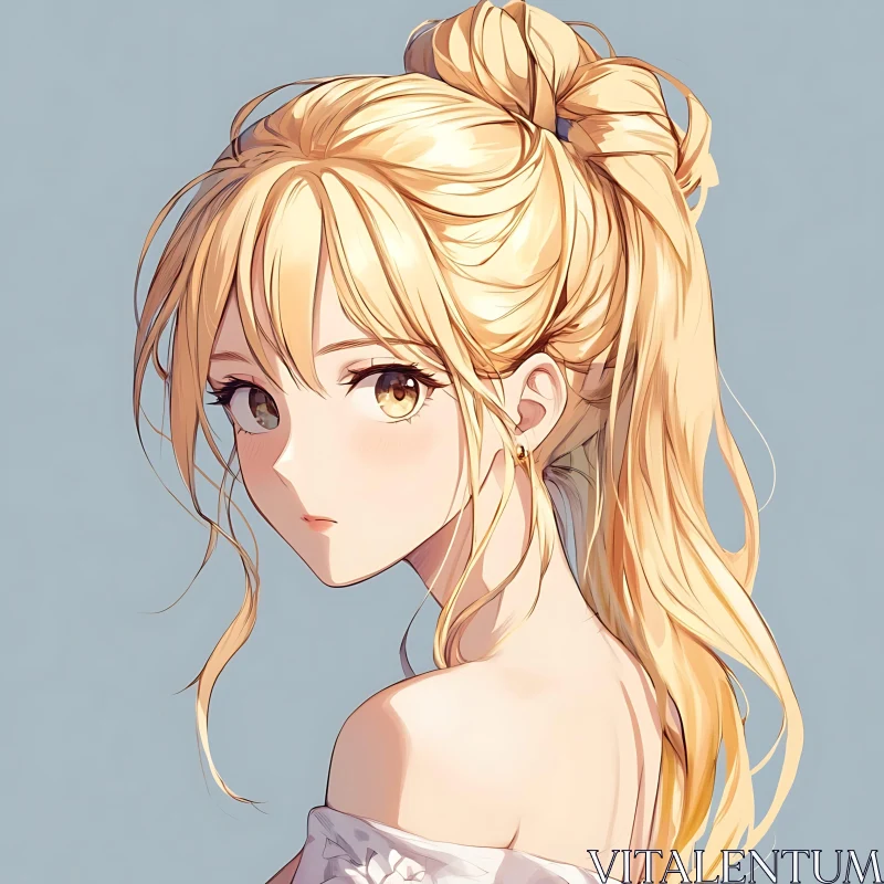 Blonde Anime Woman with Golden Eyes AI Image