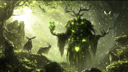 Mystical Forest Guardian and Animal Companions