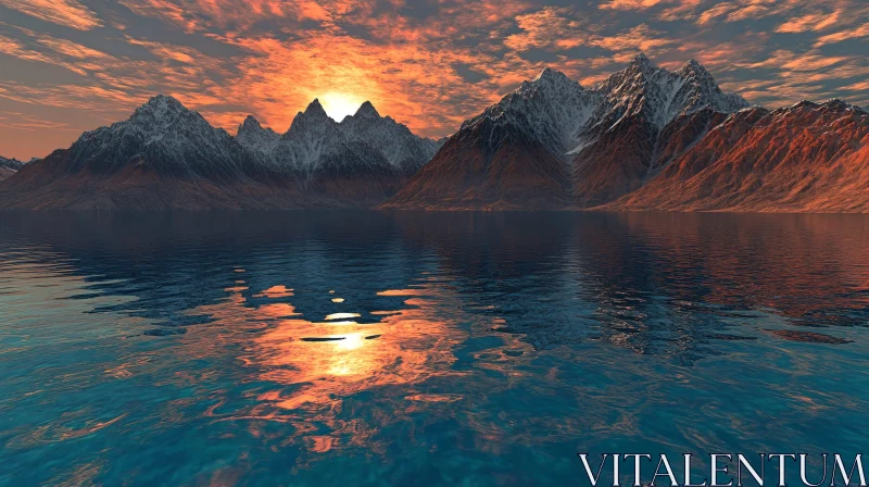 Sunset Lake Reflection with Mountain View AI Image