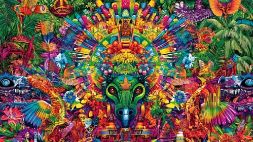 Colorful Jungle Creature Abstract Composition