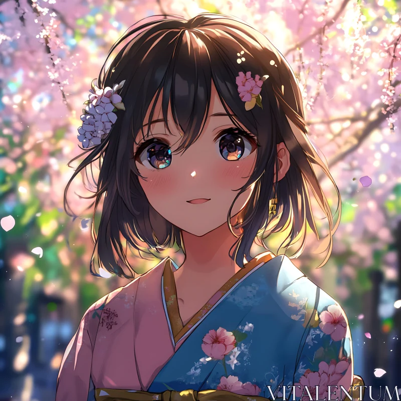 Springtime Anime Portrait AI Image