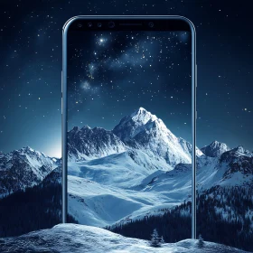 Starry Night Over Snowy Peaks on Phone