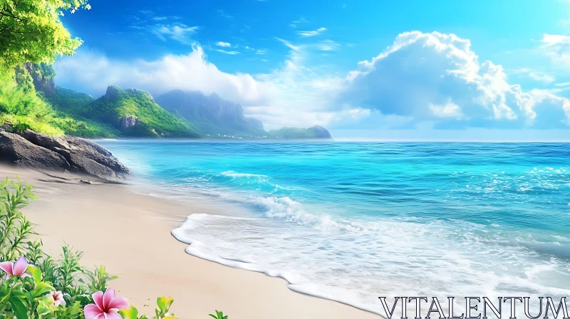 AI ART Tropical Island Getaway: Serene Beach Scene