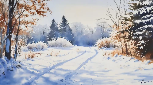 Snowy Path Through the Winter Woods