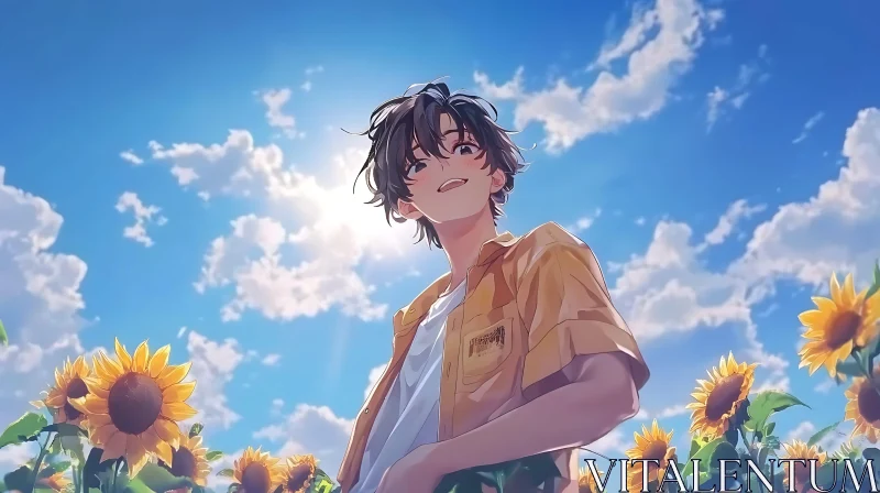 AI ART Animated Summer Scene with Sunflowers and Blue Sky