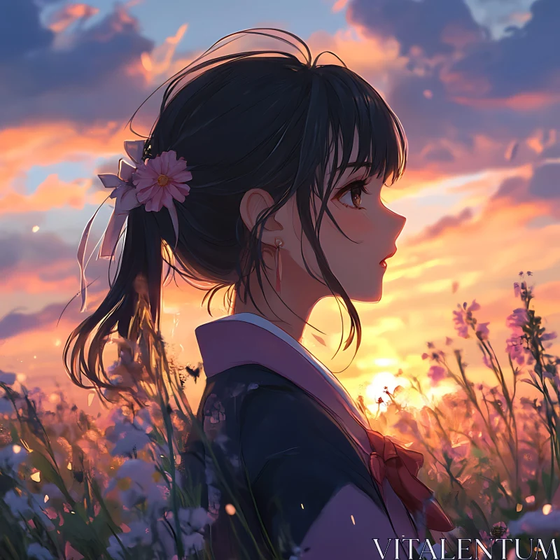 Serene Sunset with Anime Character AI Image