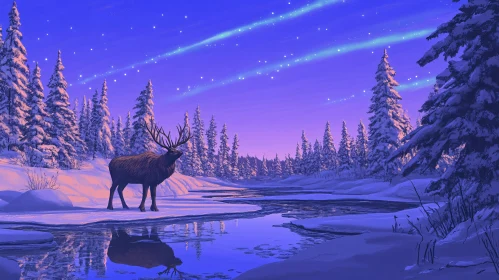 Deer in Snowy Landscape