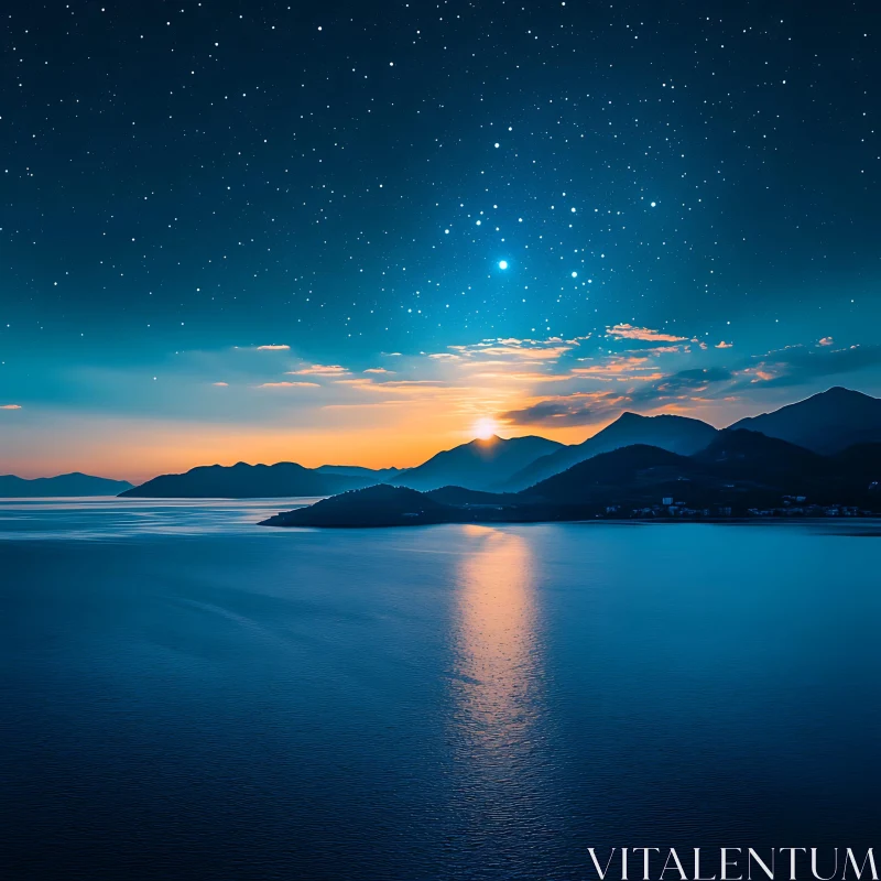 Evening Seascape with Starry Sky AI Image