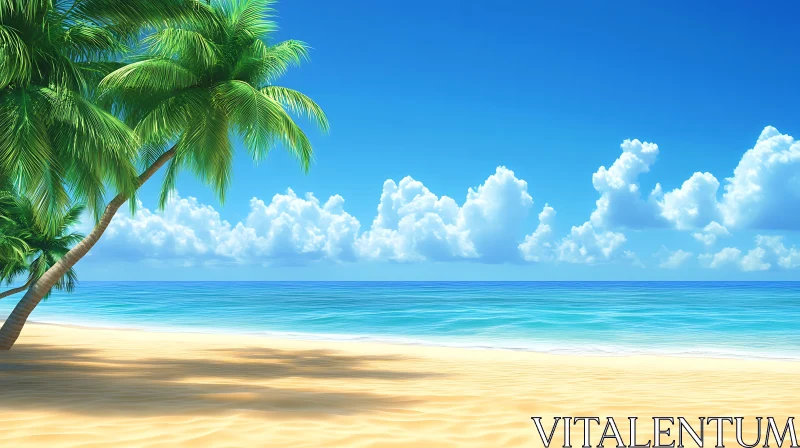 AI ART Seascape with Palm Trees and Blue Sky